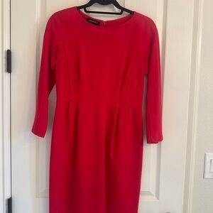 Lafayette 148 New York Red Sheath Dress Long Sleeve Crew Neck
